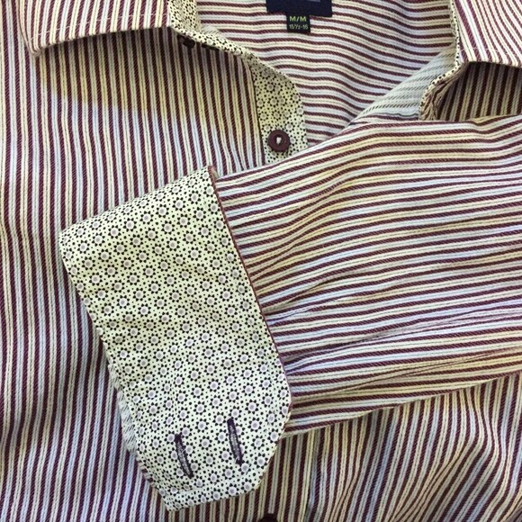 Parc 81 Dress Shirt Men Medium Double Button Flip Cuff and Collar Purple Stripe - Picture 6 of 6